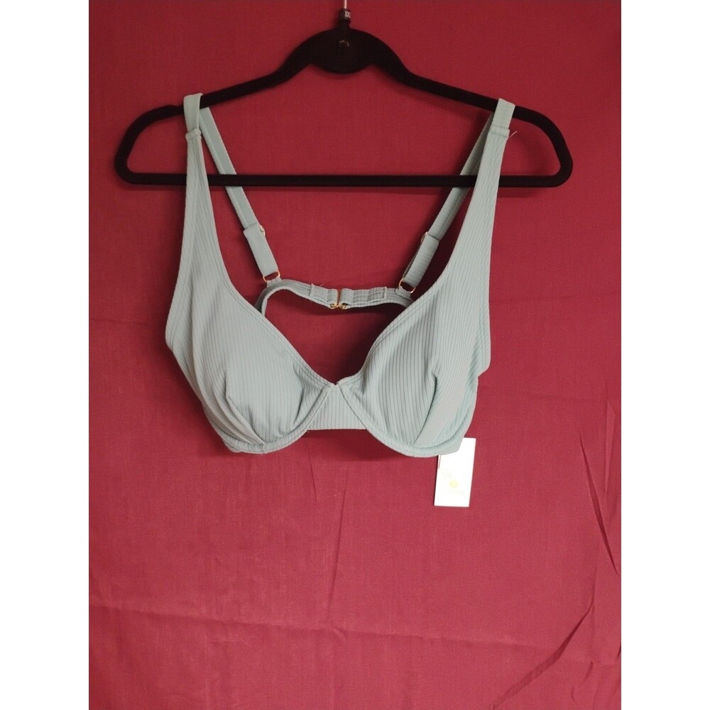 Womens Shade and Shore Green Ribbed Wired Bikini Top Size 38 C